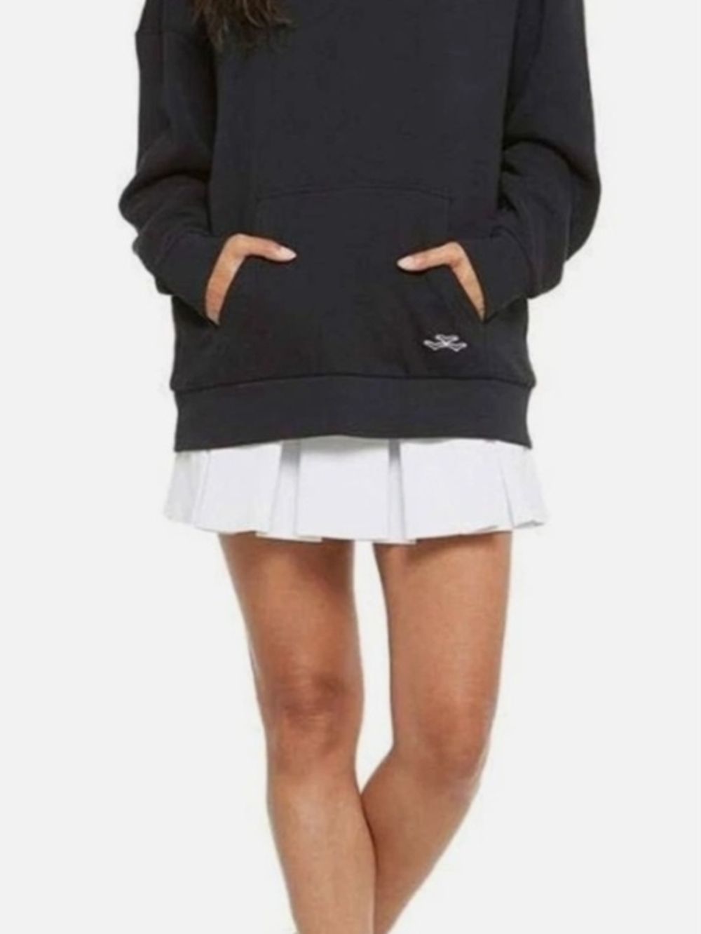 Black Hooded Pullover Sweatshirt with Minimal Seagull Accent - Picture 3 of 3